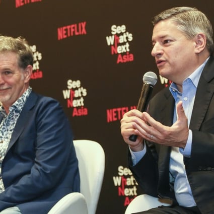 Netflix CEO Reed Hastings and chief content officer Ted Sarandos during a round table discussion on day two of the Netflix See What's Next: Asia event in Singapore. Photo: Ore Huiying/Getty Images for Netflix