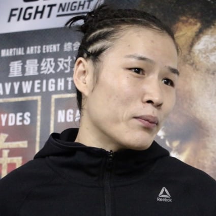 Zhang Weili speaks to the media after her fight. Photo: The Fight Nation