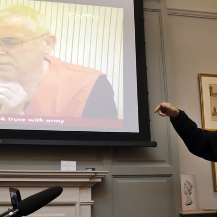 British investigator Peter Humphrey during a news conference in London on Friday discussing his arrest and forced confession in China in 2014. Photo: AP