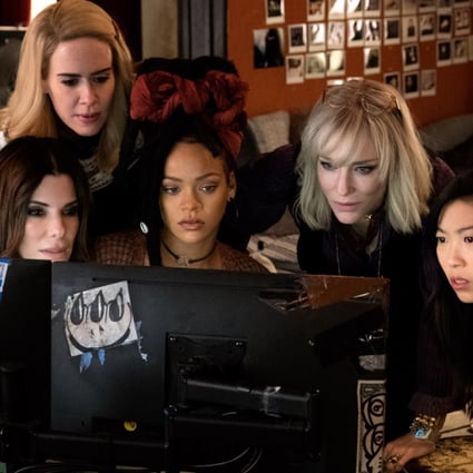 Awkwafina (right) with (from left): Sandra Bullock, Sarah Paulson, Rihanna, and Cate Blanchett in a still from Ocean's 8.