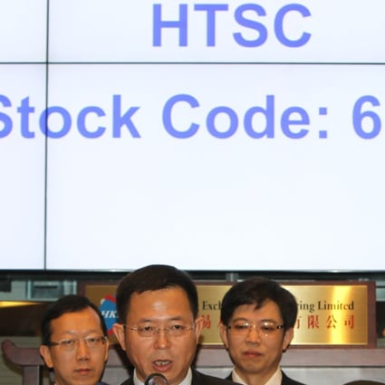 Huatai Securities’ chairman Wu Wanshan during the company’s listing ceremony in Hong Kong on 1 June 2015. Photo: SCMP