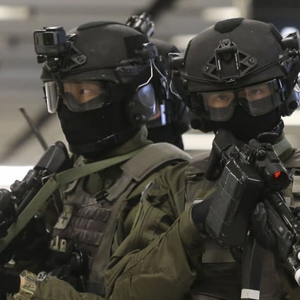 Law enforcement personnel taking part in an anti-terrorist exercise, at Admiralty MTR station in January 2018. Photo: Dickson Lee