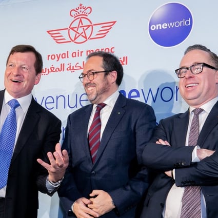 Oneworld CEO Rob Gurney (left), pictured with Royal Air Maroc CEO Abdelhamid Addou (centre), and Qantas CEO Alan Joyce (right) at the announcement of Royal Air Maroc as the newest member of the alliance in New York last week. Photo: Handout
