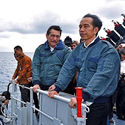 Indonesian President Joko Widodo on a warship near the Natuna Islands. Photo: Handout