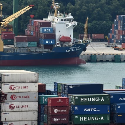 A ship loaded with containers at Tanjong Pagar container port in Singapore. Photo: AFP