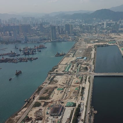 A March 12, 2018 drone’s view of the former Kai Tak Airport site, which has been broken up for sale by the Hong Kong government since 2013 to be turned into retail malls, hotels, luxury apartments and public amenities including a sports ground and a children’s hospital. Photo: SCMP/Roy Issa