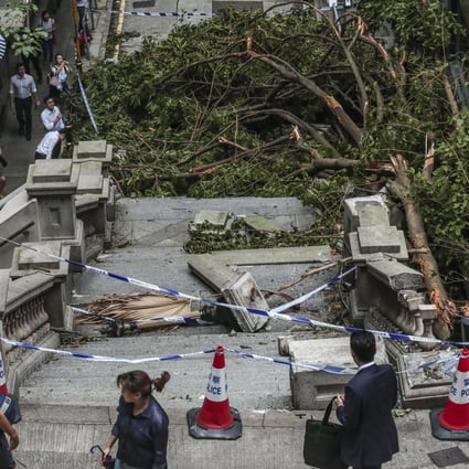 The site on Duddell Street in Central in the aftermath of Typhoon Mangkhut. Photo: Jonathan Wong