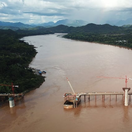 The Luang Prabang railway bridge under construction by the Chinese engineering company China Railway No 8 Engineering Group on the Mekong River in Luang Prabang, Laos. Photo: Xinhua