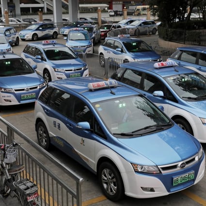 A fleet of electric-powered taxis on the streets of Shenzhen this week. Photo: AP