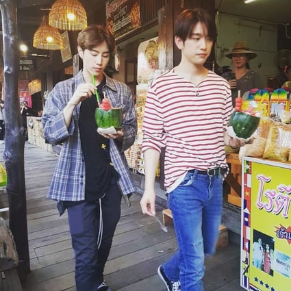 Jinyoung and Youngjae from Got 7 spotted while filming the reality TV show in Thailand.