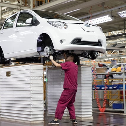 A man works on the production line of new energy vehicles at a JAC Motors factory in Tongling City, in east China’s Anhui province, in August 2018. China has invested US$58.8 billion over the past decade in its electric vehicles industry. Photo: Xinhua