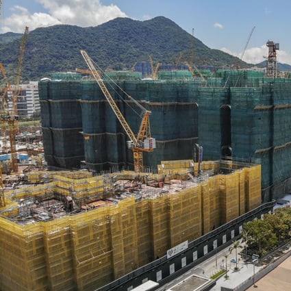 Aerial view of construction sites by Billion Development and Project Management Limited (green scaffolding) and Mayfair by the Sea II (right) by the Hong Kong Science Park. Photo taken May 25, 2018. Photo: Roy Issa