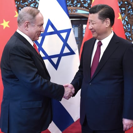 Chinese President Xi Jinping welcomes Benjamin Netanyahu to Beijing during the Israeli prime minister’s visit in March 2017. Photo: Xinhua