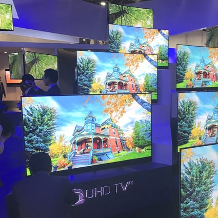 Advanced 4K television sets are displayed at the booth of Chinese company TCL during the annual CES trade show in Las Vegas in 2017. Photo: Handout