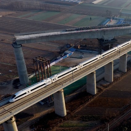 The construction site of a bridge of the Shangqiu-Hefei-Hangzhou high-speed railway in central China's Henan Province. Photo: Xinhua