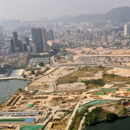Aerial drone view of the former Kai Tak runway site taken January 31, 2019. Photo: Martin Chan