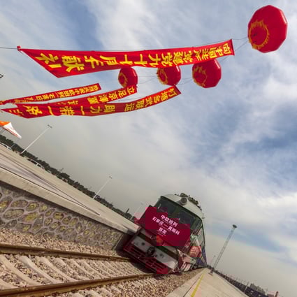 A train prepares for departure from Shijiazhuang in China’s Hebei province to Moscow, Russia, in June 2018. The China-Europe line is part of the Belt and Road Initiative. Photo: EPA-EFE