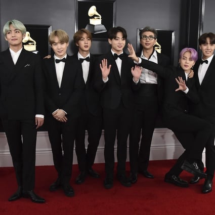 K-pop boy band BTS arriving at the 61st annual Grammy Awards at the Staples Centre in Los Angeles on Sunday. Photo: AP