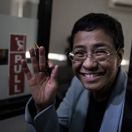 Philippine journalist Maria Ressa at the National Bureau of Investigation before posting bail in Manila. Photo: AFP