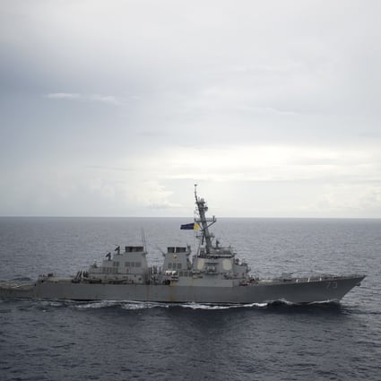 The USS Decatur was as close as 41 metres to China’s Luyang destroyer when the US warship sailed into the Gaven and Johnson reefs in the Spratlys in September. Photo: US Navy/AP
