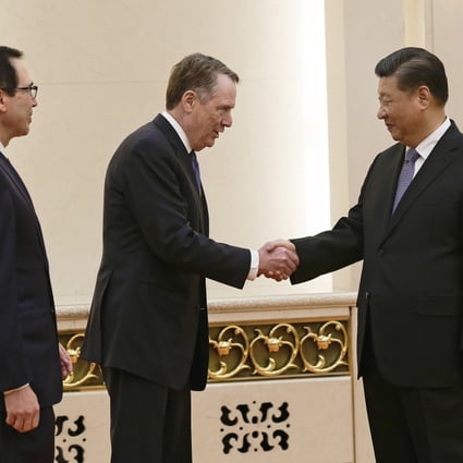 US Trade Representative Robert Lighthizer (centre) and US Treasury Secretary Steven Mnuchin (left) met Chinese President Xi Jinping in Beijing last week. Photo: EPA