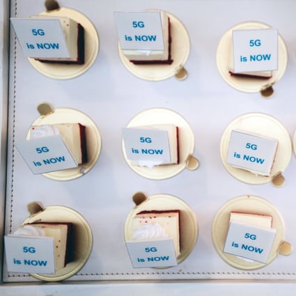 The slogan “5G is Now” is seen on cake served at a Huawei event to unveil the Balong 500" chip for 5G devices in Beijing on January 24. Photo: Bloomberg