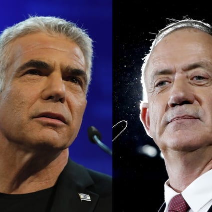 A combo photo shows Chairman of the Yesh Atid Party, Yair Lapid (L), speaking during an election campaign in Shefayim, Israel, 18 February 2019, and Benny Gantz, chairman of the Israel Resilience Party (Hosen L'Yisrael) and former Israeli Defence Forces (IDF) chief of staff, attending an election campaign in Tel Aviv. Photo: EPA-EFE
