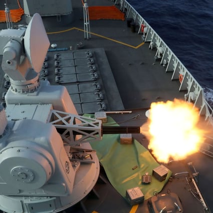 The Hefei, a guided missile destroyer, fires its close-in weapons system during a recent drill in the Pacific Ocean. Photo: eng.chinamil.com.cn