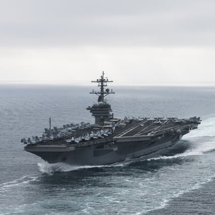 The aircraft carrier USS Theodore Roosevelt, the guided missile destroyer USS Halsey and the guided missile cruiser USS Bunker Hill underway during exercises in the Pacific Ocean in 2017. Photo: AFP