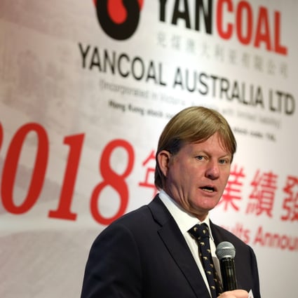 Yancoal Australia chief executive Reinhold Schmidt spoke to reporters in Hong Kong, after the company released a positive annual profit result which sent its shares surging 32.4 per cent on the Hong Kong Stock Exchange. Photo: Roy Issa