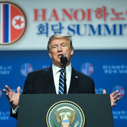 US President Donald Trump speaks at the end of the second US-North Korea summit in Hanoi, which ended without an agreement. Photo: AFP