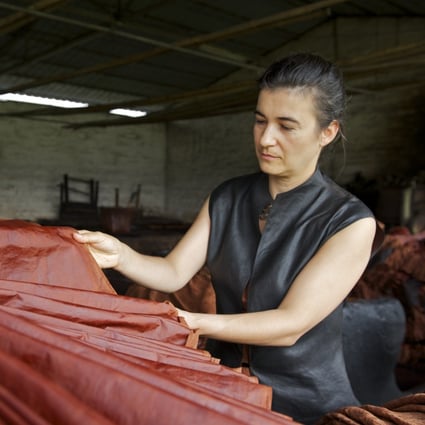 Designer Kathrin von Rechenberg is passionate about working with tea silk. There is a lengthy dyeing and drying process needed to create the fabric.