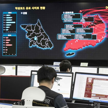 Staff monitor the spread of ransomware cyberattacks at the Korea Internet and Security Agency (KISA) in Seoul. The 2017 Wannacry ransomware attack is believed to have originated in North Korea. Photo: AFP