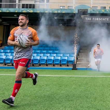 Liam Slatem takes to the field during the South China Tigers’ roster announcement at Hong Kong Football Club. Photo: Ike Li