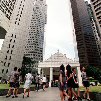 Raffles Place in Singapore. Singapore has been voted the safest place in Asia-Pacific. Photo: AFP/Roslan Rahman