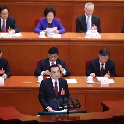 Premier Li Keqiang delivering his government work report as the 13th National People’s Congress opens in the Great Hall of the People in Beijing. Photo: Simon Song