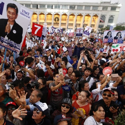 Supporters of the Thai Raksa Chart party in Bangkok. Photo: EPA