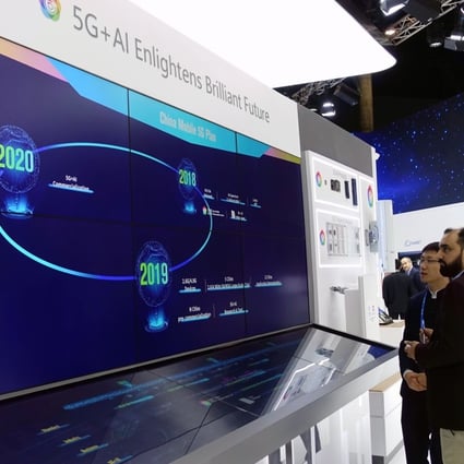 A visitor is shown China Mobile’s 5G network plan at the annual industry trade show MWC Barcelona, which was held in the Spanish city from February 25 to 28, 2019. Photo: Xinhua
