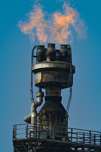 Surplus gas burns off at the PCK Petroleum Refinery in Schwedt, Germany, on Monday. Russia’s decision to cut off gas deliveries to Poland and Bulgaria has heightened the urgency for EU countries to find new supplies while also greatly reducing their gas use. Photo: DPA