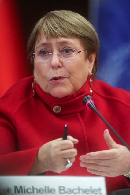 UN human rights chief Michelle Bachelet addressing the media on Wednesday in Lima, Peru. Bachelet has faced fierce criticism for her trip to Xinjiang in western China in May. Photo: Reuters
