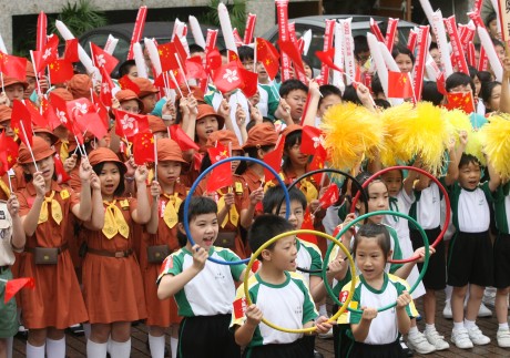 Children in Hong Kong show their support for the Beijing 2008 Olympic Torch relay. Photo: SCMP Pictures