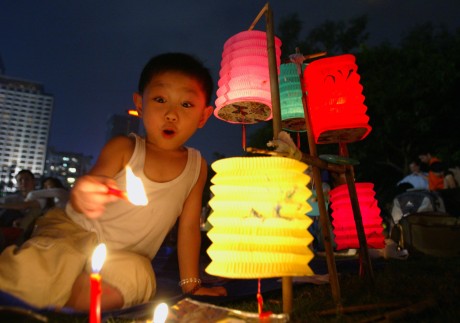 A boy celebrates Mid-Autumn Festival at Victoria Park in Causeway Bay, Hong Kong in 2004. Photo: SCMP