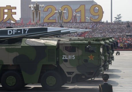 Chinese military vehicles carrying the DF-17 hypersonic missile pass by crowds during a parade, in Beijing on October 1, 2019, to commemorate the 70th anniversary of the founding of the People’s Republic of China. Photo: AP 
