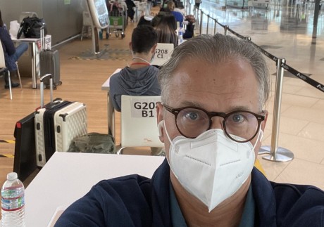 Post managing editor Brian Rhoads waits for the results of his Covid-19 test after arriving at Hong Kong International Airport on Thursday.  Photo: Brian Rhoads