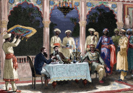 An 1882 engraving depicts a banquet in a palace in India. Hong Kong borrowed heavily from Indian building designs to help keep cool in scorching summers before air conditioning was invented. Photo: Universal Images Group via Getty Images