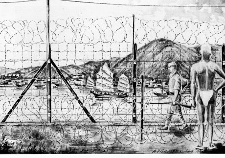 Detail from a drawing by A.V. Skvorzov depicting life in a Hong Kong prisoner of war camp. Skvorzov, a White Russian architect, was one of several POWs who produced art while in captivity, only to put away their pencils and brushes in peacetime. Photo: A.V. Skvorzov