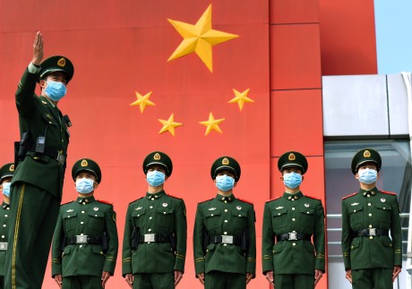 Chinese paramilitary policemen in Shenzhen. Photo: EPA