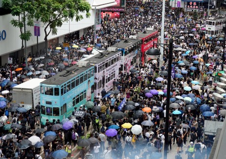 Protesters gather near Sogo department store in Causeway Bay. Photo: Robert Ng
