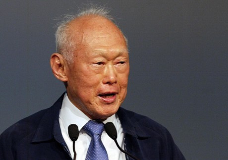 Founding prime minister Lee Kuan Yew addresses delegates at the Global Brand Forum in Singapore in August 2004. Lee was autocratic but revered as a statesman and nation builder. Photo: AFP