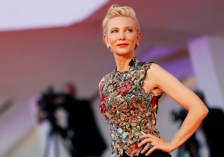 Cate Blanchett in an embroidered top altered from an Alexander McQueen gown she first sported in London, in 2016. Photo: Reuters